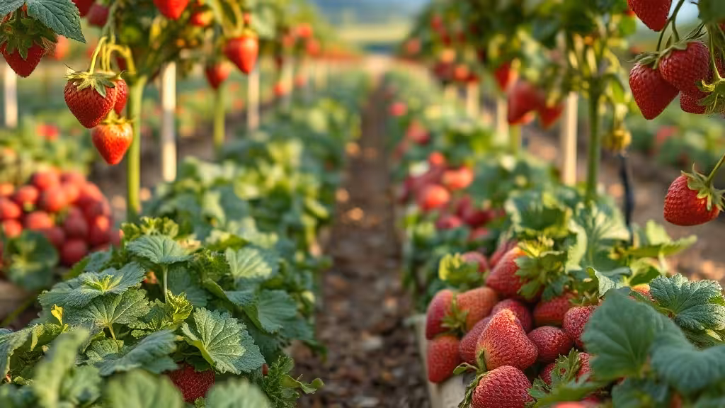 Association fraisier permaculture dans une fraiseraie paillée avec salades et ciboulette
