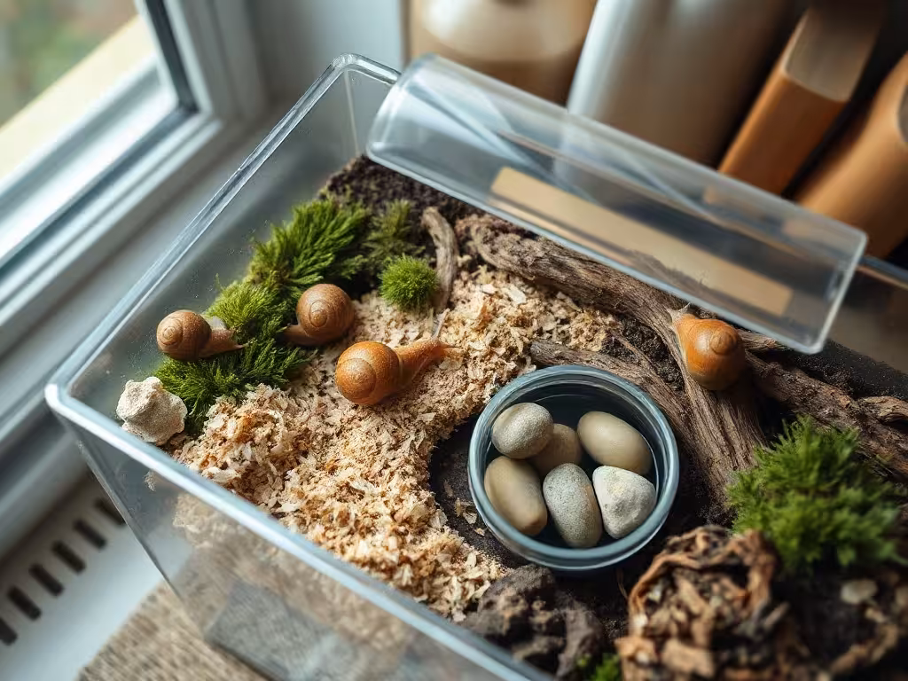 Terrarium aéré et humide pour élever des escargots sans soleil direct.