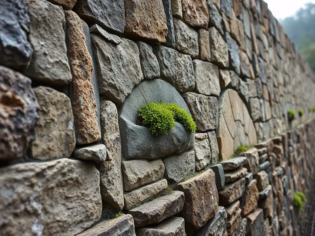 Mur en pierre sèche incliné et drainant pour retenir un talus