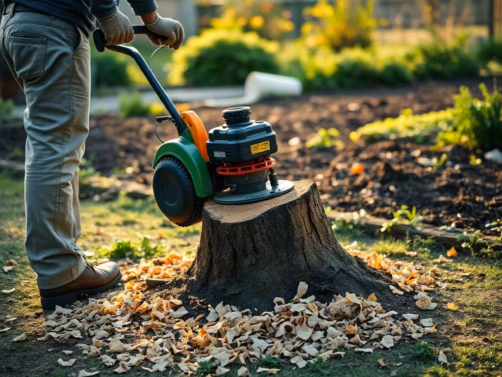 Rognage de souche d'arbre sans produit chimique dans un jardin