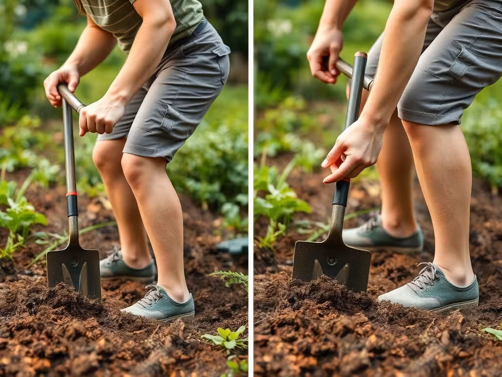 Geste ergonomique correct pour utiliser la grelinette : posture du corps et position des mains sur les manches