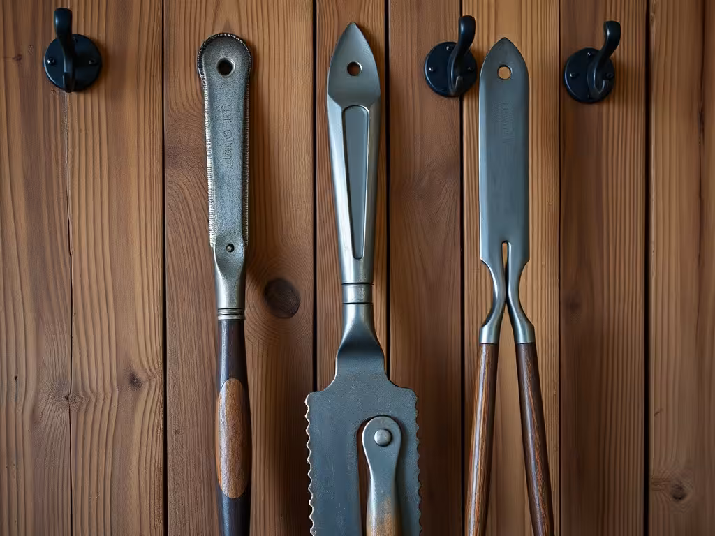Comparaison de trois modèles de grelinettes de tailles différentes : large, standard et étroite, rangées à l'atelier