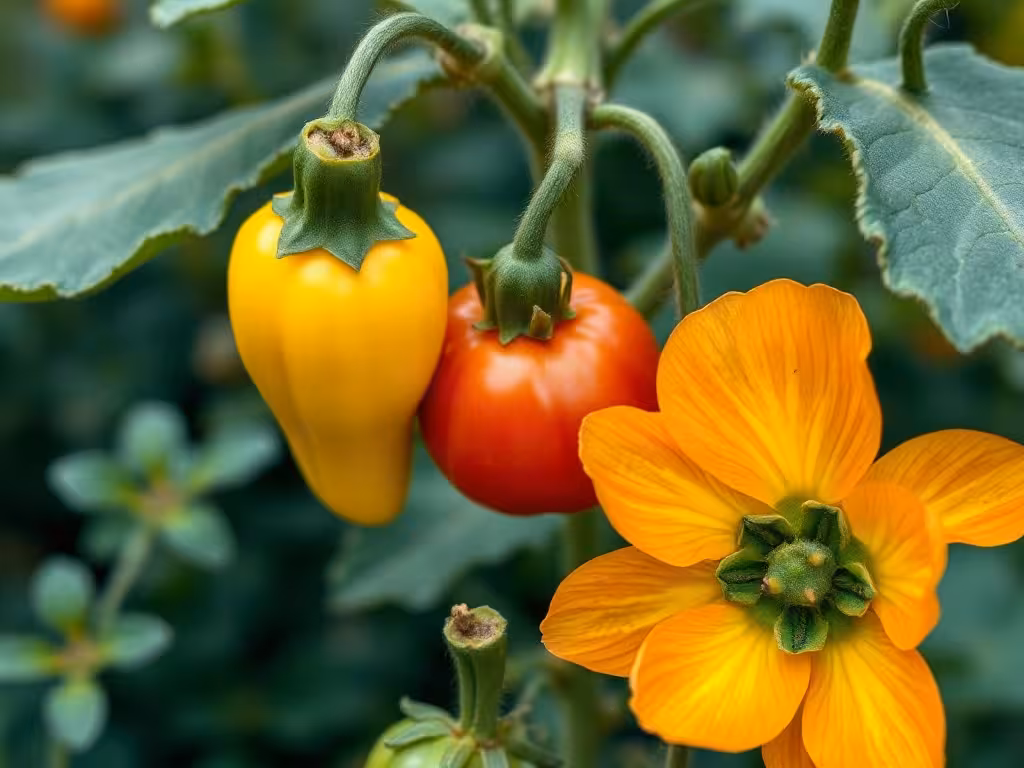 Fleurs de courge, tomate et courgette en gros plan pour reconnaître les espèces avant pollinisation manuelle