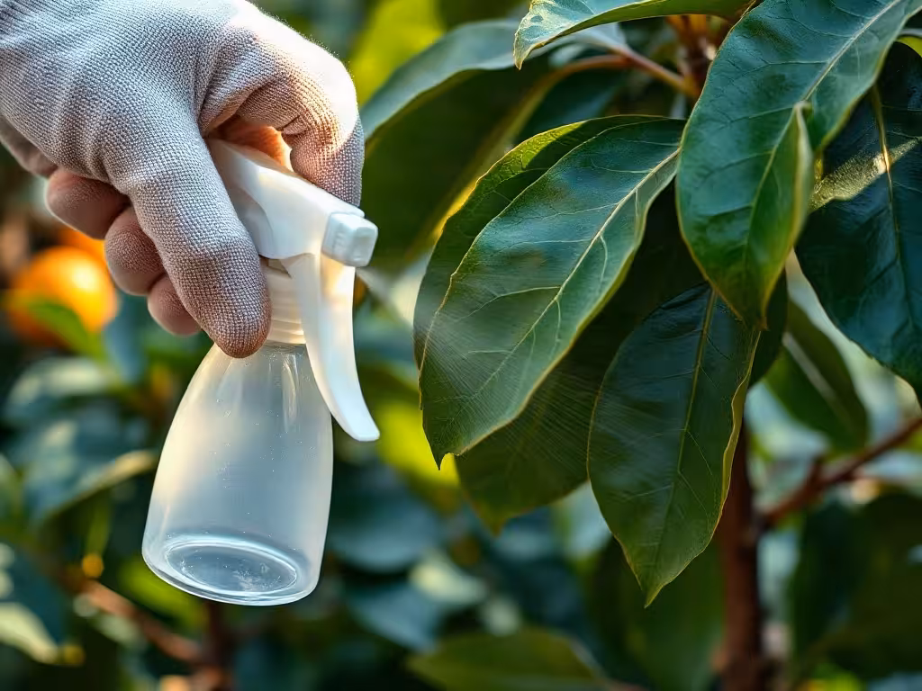 Application de savon noir contre les cochenilles sous les feuilles d'un agrume