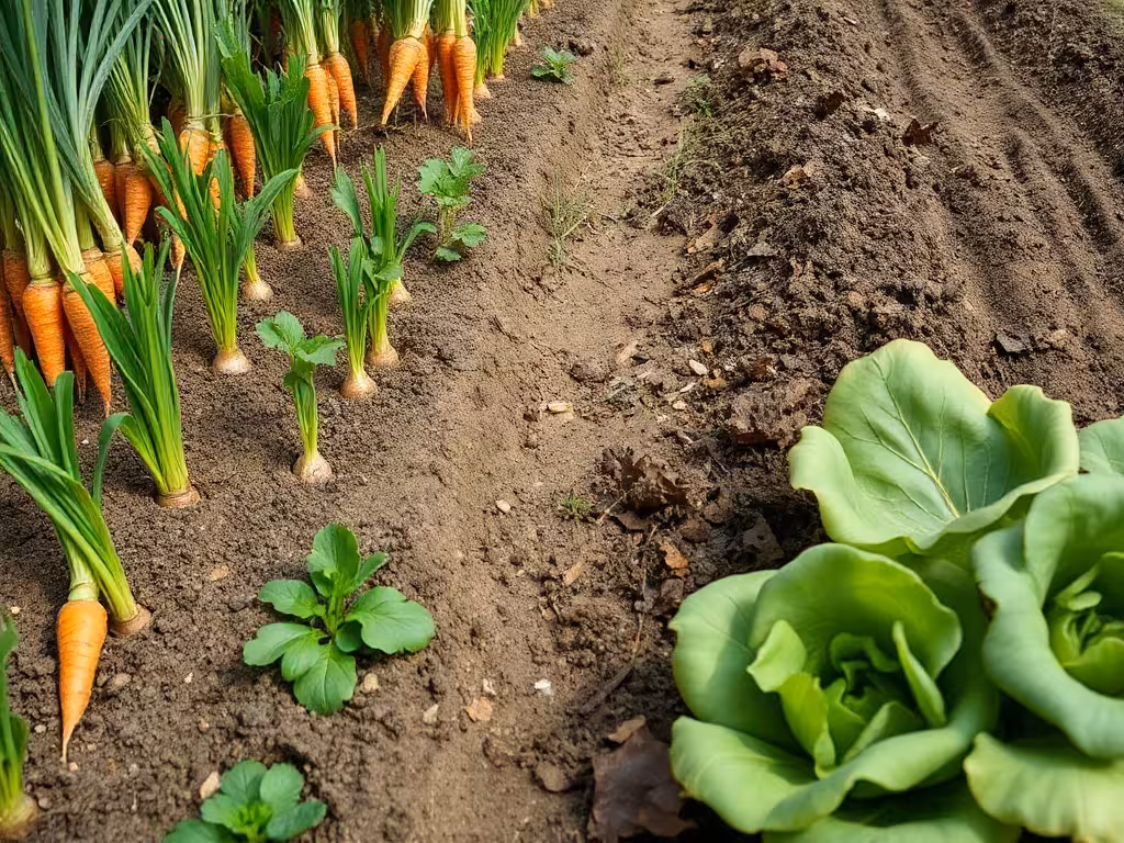 Association carotte-oignon dans un tableau des légumes compagnons au potager