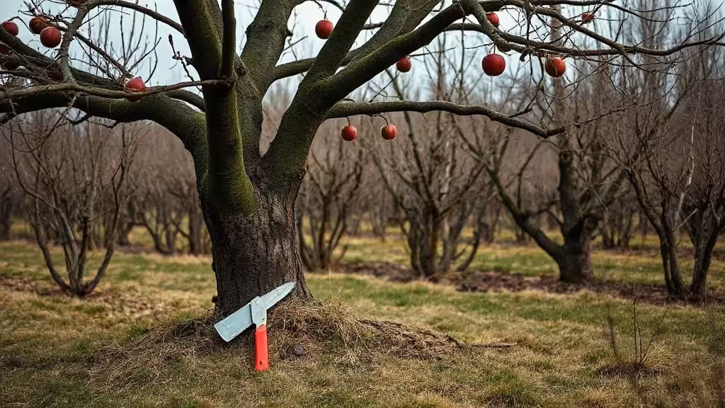 Pommier ancien après une taille sévère progressive en fin d’hiver.