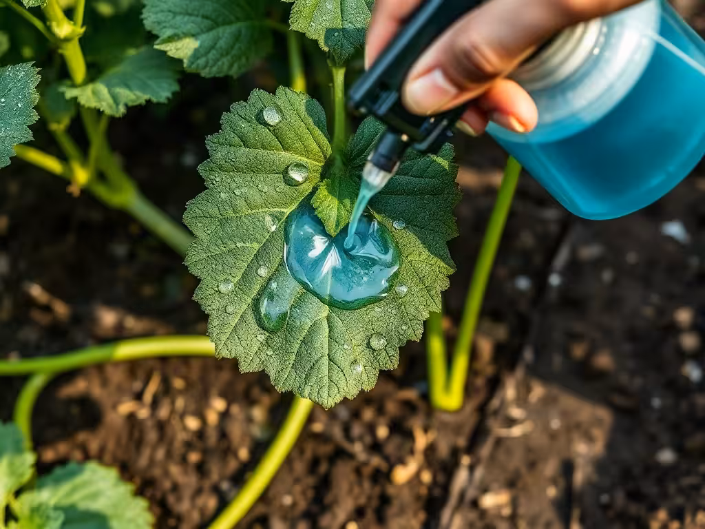 Application de traitement bio à la bouillie bordelaise sur feuillage de pomme de terre avec pulvérisateur